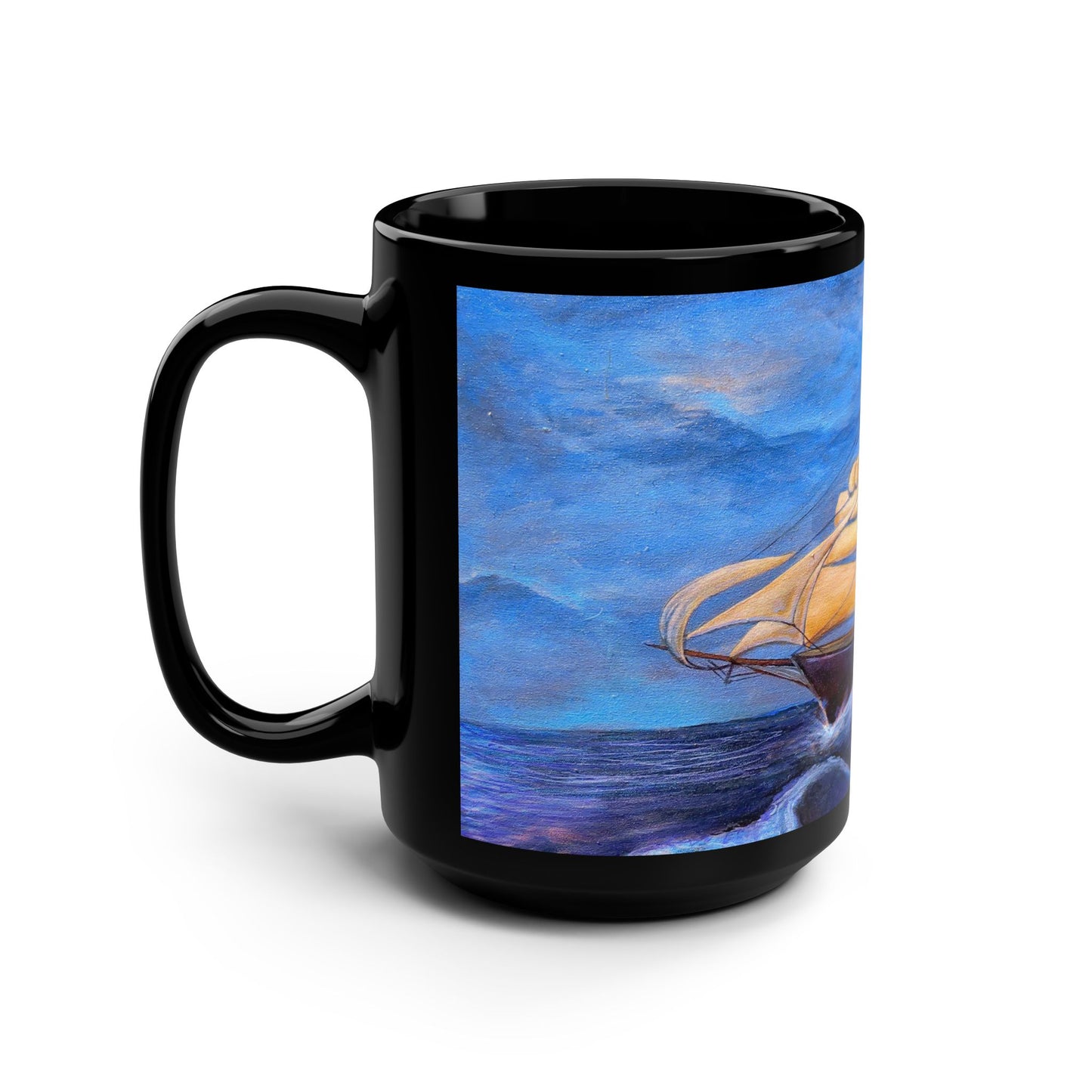 Whimsical Wavehopper Black Mug, 15oz