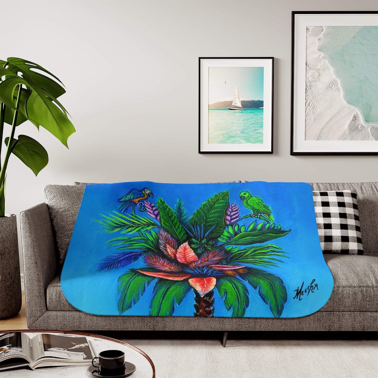 Colorful and Cozy Palm Tree of Life Favorite Sherpa Blanket