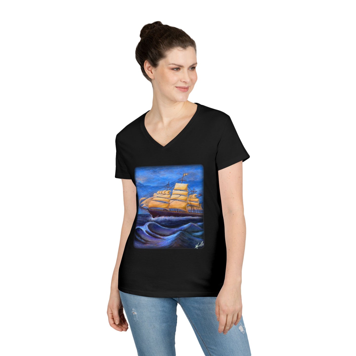 Whimsical Wavehopper Ladies' V-Neck T-Shirt