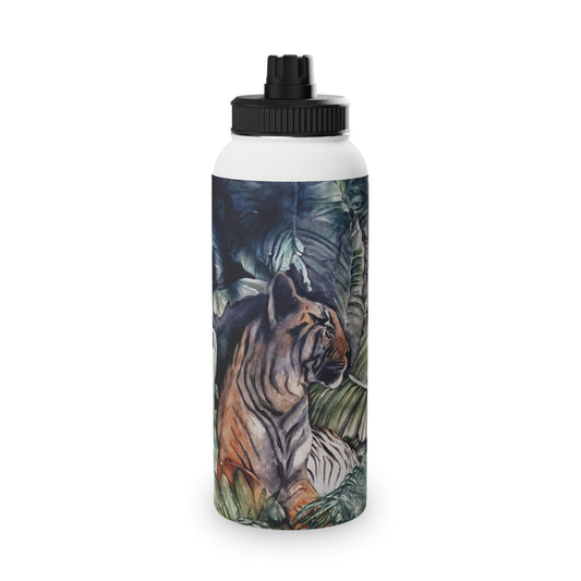 Watchful Warrior Stainless Steel Water Bottle with Tiger Design