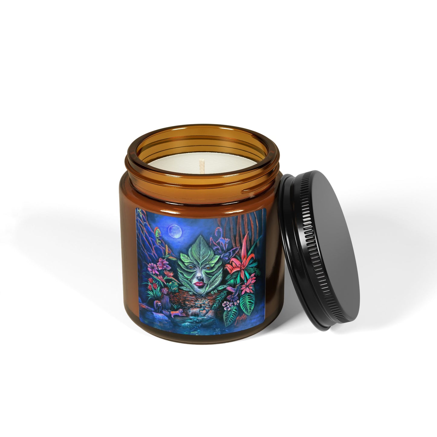 Moonlight Mischief Scented Soy Candles in decorative amber glass jar