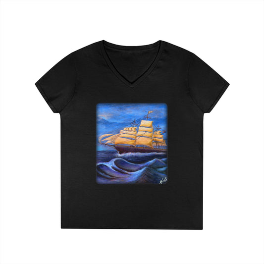 Whimsical Wavehopper Ladies' V-Neck T-Shirt