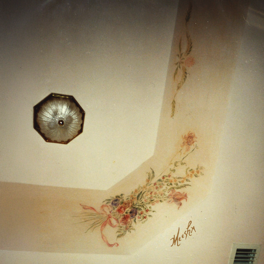 Elegant floral mural on bathroom tray ceiling